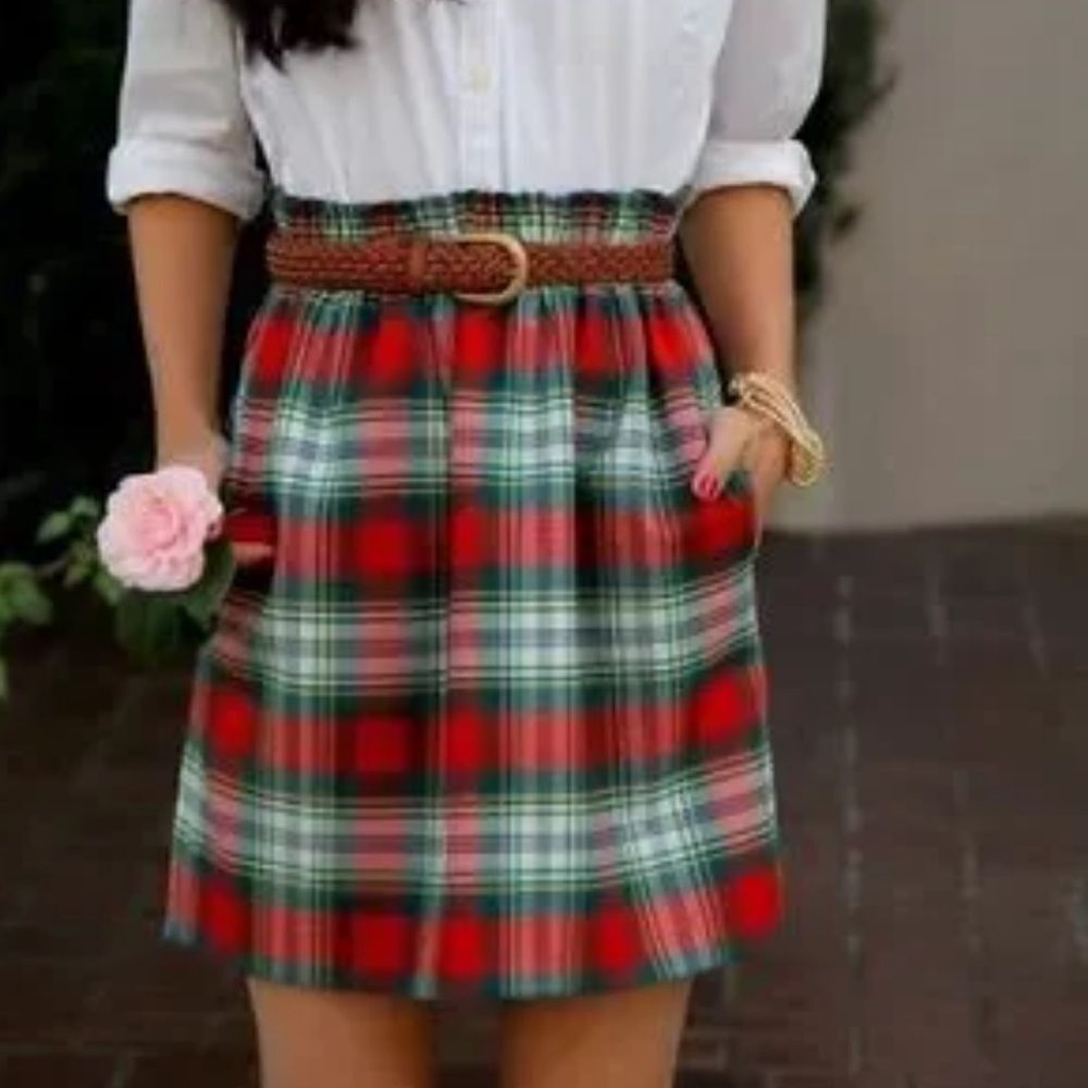 J. Crew Women’s Red And Green Plaid‎ Wool Blend Mini Skirt, Size 0
